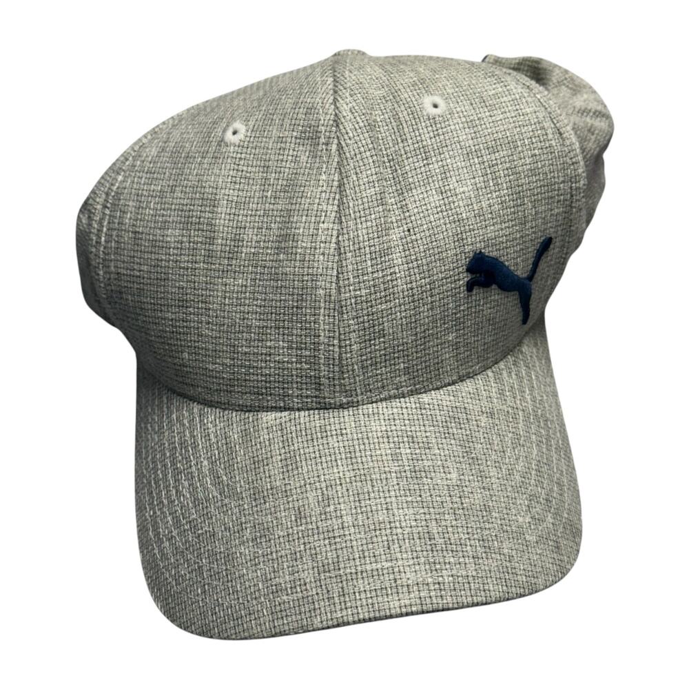 Puma Flexfit Baseball Cap Heathered Gray Navy Logo One Size - Picture 1 of 7